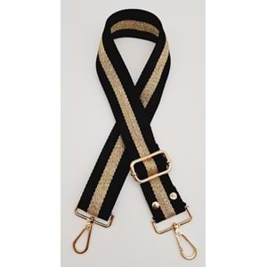 Çanta Aksesuar Polyester Kolon 120X4 Cm Siyah Renk Simli Light Gold Metalli