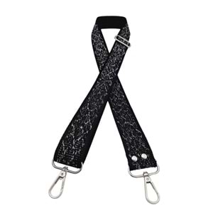 Çanta Aksesuar 120x3 cm Polyester Kolon Çanta Sapı Siyah Gümüş Simli Gümüş Metalli