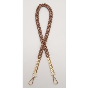 Çanta Aksesuar Renkli Metal 60 cm Kancalı Zincir Taba