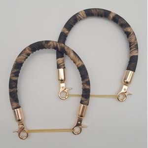 Çanta Aksesuar Çift Kısa Kordon Çanta Sapı Leopar Light Gold Metalli