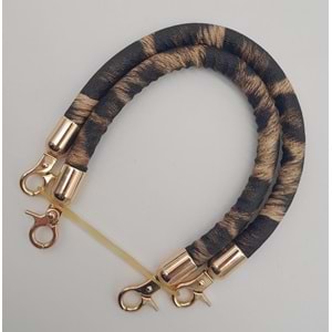 Çanta Aksesuar Çift Kısa Kordon Çanta Sapı Leopar Light Gold Metalli