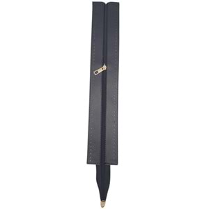 Çanta Aksesuar 40 cm Derili Fermuar Siyah Renk Light Gold Metalli