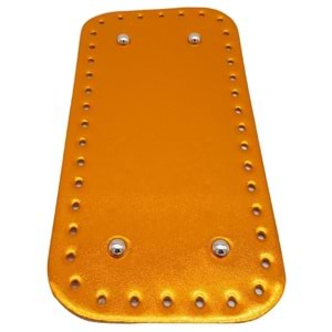 Çanta Aksesuar Parlak Rugan Deri 25x12 cm Dikdörtgen Çanta Tabanı Turuncu Renk Gümüş Metalli