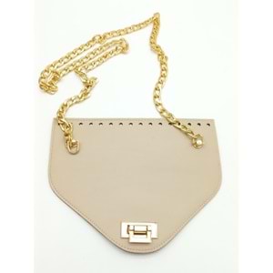 Çanta Aksesuar Koyu Bej Renk Suni Deri 100 cm Zincirli 22.5x18 cm Kapak Light Gold Metalli
