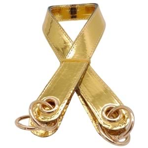 Çanta Aksesuar Parlak Rugan Deri Kuş Gözlü Çift Çanta Sapı Gold Renk Light Gold Metalli