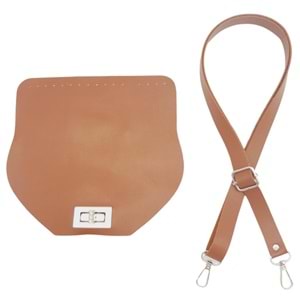 Çanta Aksesuar Suni Deri 21x19 cm Kapaklı ve Ayarlı Saplı Çanta Seti Taba Renk Gümüş Metalli