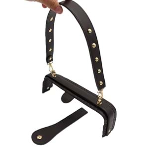 Çanta Aksesuar 25 Cm Lüks Model Çanta Seti Koyu Kahve Light Gold Metalli