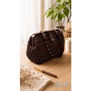 Çanta Aksesuar 25 Cm Lüks Model Çanta Seti Koyu Kahve Light Gold Metalli