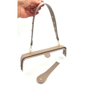 Çanta Aksesuar 28 Cm Lüks Model Çanta Seti Koyu Bej Light Gold Metalli