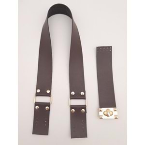 Çanta Aksesuar 70x4 cm Suni Deri Çanta Saplı Kapaklı Kahverengi Çanta Seti Light Gold Metalli