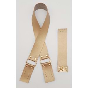 Çanta Aksesuar 70x4 cm Suni Deri Çanta Saplı Kapaklı Gold Renk Çanta Seti Light Gold Metalli