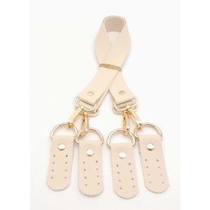 Çanta Aksesuar Suni Deri 55 Cm Misu Model Çift Sap Krem Renk Light Gold Metal