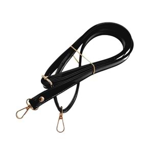 Çanta Aksesuar Rugan Deri 125x2 cm Sürgütlü Siyah Renk Çanta Sapı Light Gold Metalli