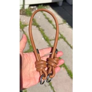 Çanta Aksesuar Suni Deri 45 Cm Düğüm Model Çanta Sapı Taba Gümüş Metal