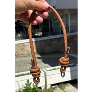 Çanta Aksesuar Suni Deri 45 Cm Düğüm Model Çanta Sapı Taba Gümüş Metal