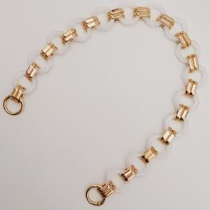 Çanta Aksesuar 48 cm Sekizgen Akrilik Çanta Sapı Zinciri Beyaz Renk Light Gold Metal