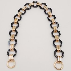 Çanta Aksesuar 48 cm Sekizgen Akrilik Çanta Sapı Zinciri Füme Siyah Ebruli Renk Light Gold Metal