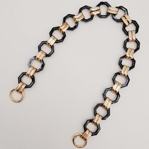 Çanta Aksesuar 48 cm Sekizgen Akrilik Çanta Sapı Zinciri Füme Siyah Ebruli Renk Light Gold Metal