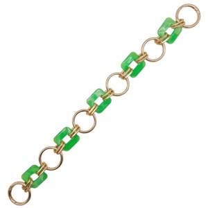 Çanta Aksesuar 38 cm Kare Akrilik Yaylı Halkalı Çanta Zinciri Açık Yeşil Renk Light Gold Metalli