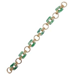 Çanta Aksesuar 40 cm Kare Akrilik Yaylı Halkalı Çanta Zinciri Yeşil Renk Light Gold Metalli