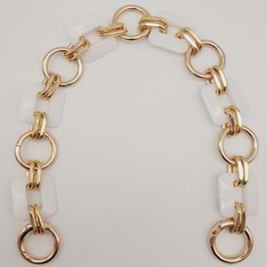 Çanta Aksesuar 40 cm Kare Akrilik Yaylı Halkalı Çanta Zinciri Beyaz Renk Light Gold Metalli