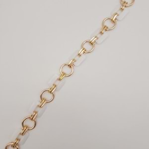 Çanta Aksesuar 40 cm Kare Akrilik Yaylı Halkalı Çanta Zinciri Beyaz Renk Light Gold Metalli