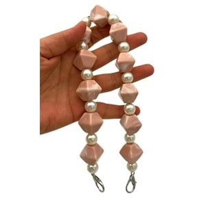 Çanta Aksesuar 40 cm Pudra Renk İncili Çanta Sapı Kancalı