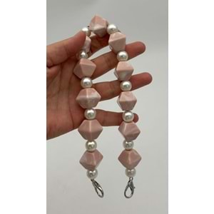 Çanta Aksesuar 40 cm Pudra Renk İncili Çanta Sapı Kancalı