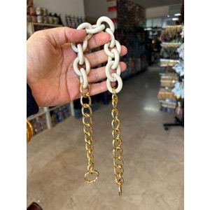 Çanta Aksesuar 54 cm Krem Mat Akrilik Zincirli Çanta Sapı Light Gold Metal
