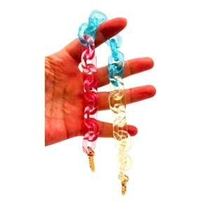 Çanta Aksesuar 38 cm 3 Renkli Akrilik Çanta Zinciri Light Gold Metalli