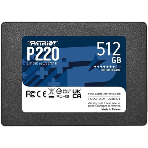 Patriot 512GB P220 550-500MB 2.5 Sata3 P220S512G25 Ssd Disk