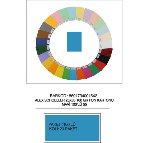 Alex Schoeller Fon Kartonu 160 GR 25x35 55 Mavi (1 Adet)