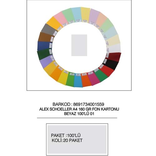 Alex Schoeller Fon Kartonu 160 GR A4 01 Beyaz (1 Adet)