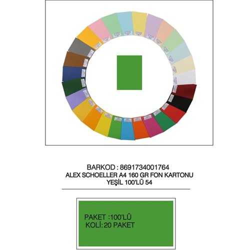 Alex Schoeller Fon Kartonu 160 GR A4 54 Yeşil (1 Adet)