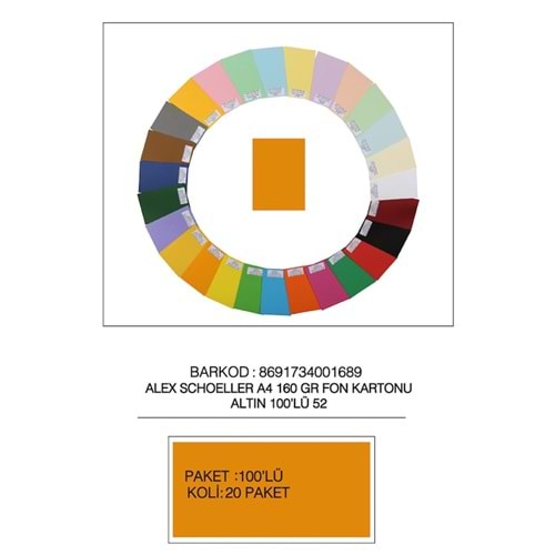 Alex Schoeller Fon Kartonu 160 GR A4 52 Aç.Altın