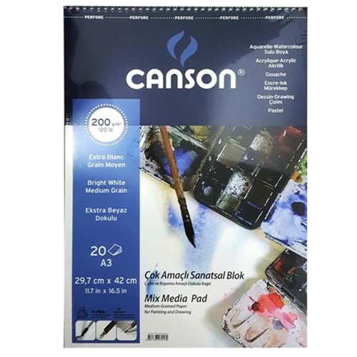 Canson Fınface Resim Blokları 200 GR A3 20 YP Üstten Spriraali