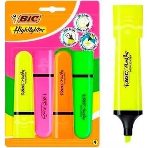 Bic Fosforlu Kalem Flat Asortı 4 Lü Blister