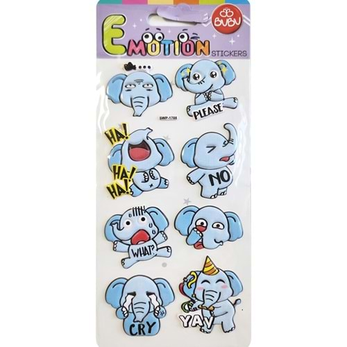 Bu-Bu Emotıons Puffy Stıckers Elephants Tıgers 9x21 BUBU-SWP-1708