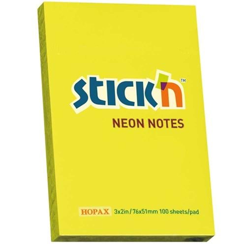 Hopax Stıckn Yapışkanlı Not Kağıdı 100 YP 76x51 Fosforlu Sarı 21132 (1 Adet)