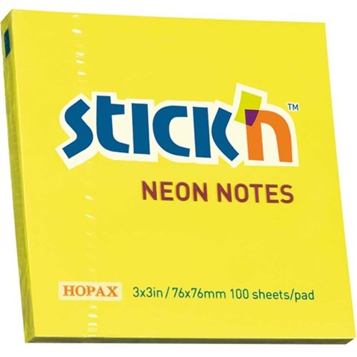 Hopax Stıckn Yapışkanlı Not Kağıdı 100 YP 76x76 Fosforlu Sarı HE21133 (1 Adet)