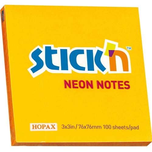 Hopax Stıckn Yapışkanlı Not Kağıdı 100 YP 76x76 Fosforlu Turuncu HE21164 (1 Adet)