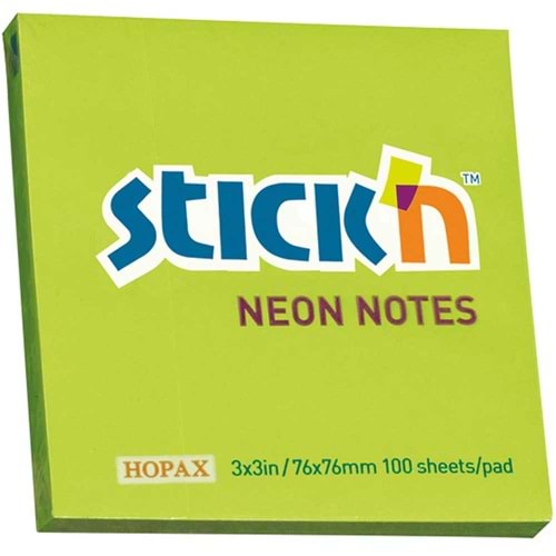 Hopax Stıckn Yapışkanlı Not Kağıdı 100 YP 76x76 Fosforlu Yeşil HE21167 (1 Adet)