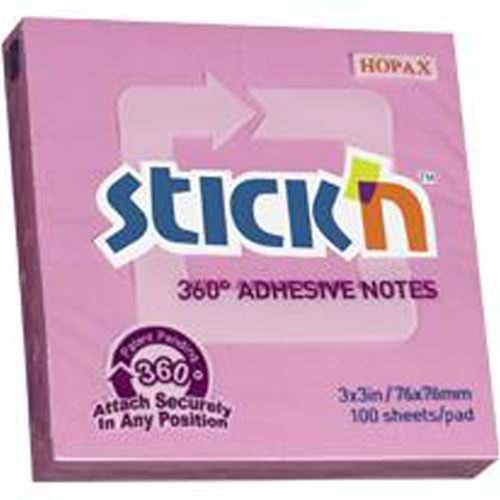 Hopax Stıckn Yapışkanlı Not Kağıdı 360° 100 YP 76x76 Pembe HE21554 (1 Adet)