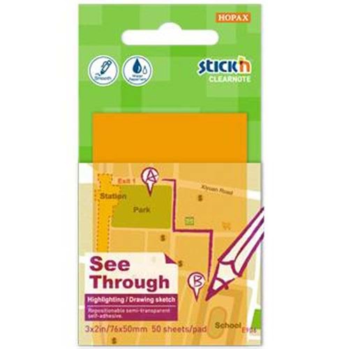Hopax Stıckn Yapışkanlı Not Kağıdı Yarı Saydam 50 Yaprak 76x51 Neon Turuncu 21706 (1 Adet)