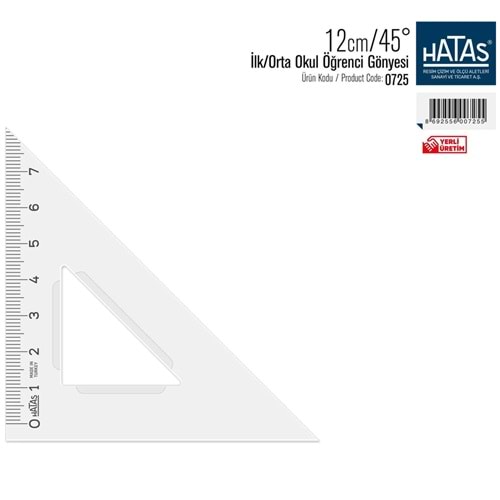 Hatas Öğrenci Gönyesi 45 Derece Plastik 12 CM 725 (1 Adet)