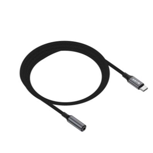 S-link Armor FC-01 15cm Type-C to F AUX Örgülü Metal Başlıklı Siyah Ses Kablosu