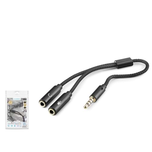 HADRON HDX1083 3.5 mm Kulaklık Mikrofon Ayırıcı Kablo 23 cm Siyah