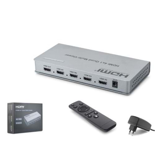 HADRON HDX1436 HDMI Quad Multi Viewer Kumandalı 4 Giriş 1 Çıkış Gri