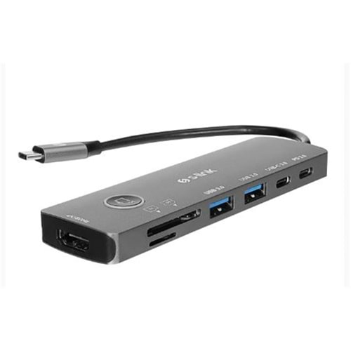 S-link SW-U707 HDMI Gri Metal 7 in 1 2-USB 3.0, 1-Type-C HDMI 4K60HZ, SD ve TF Type C Hub Adaptör