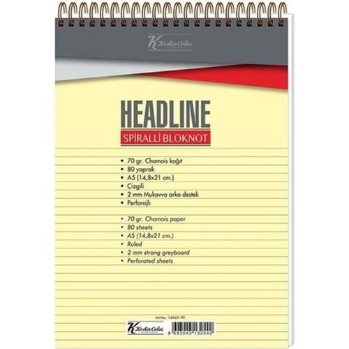 Keskin Color Bloknot Karton Kapak Spr Headline A5 80 Yp.Çiz